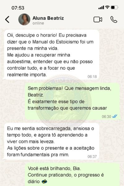 Depoimento de Beatriz sobre o Manual do Estoicismo