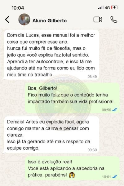 Depoimento de Gilberto sobre o Manual do Estoicismo