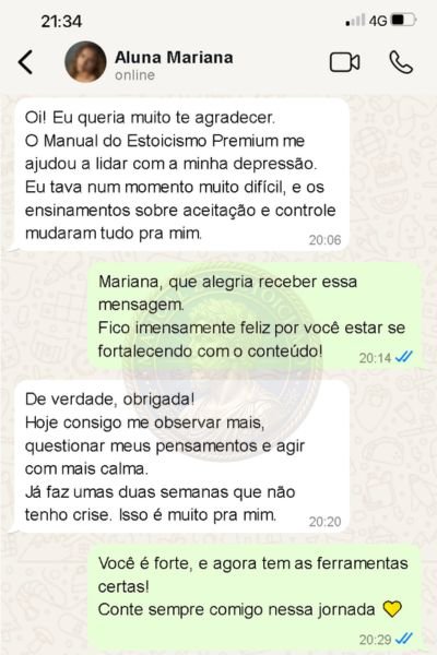 Depoimento de Mariana sobre o Manual do Estoicismo